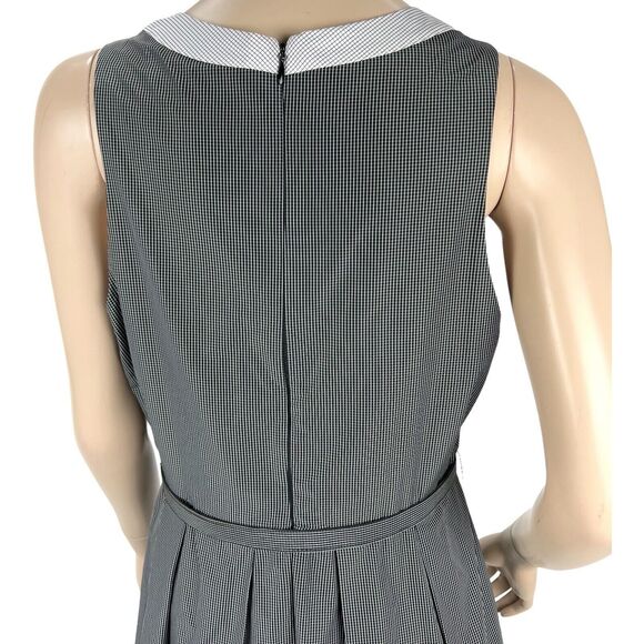 Eva Franco Belted Sleeveless Dress SZ 8 Black White Grid Pattern Bows Buttons - Picture 11 of 11